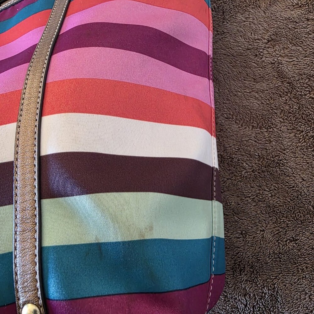 Coach Legacy Multicolor Stripe Sateen Tote Shoulder Bag F14009 Metallic Trim - Picture 15 of 16